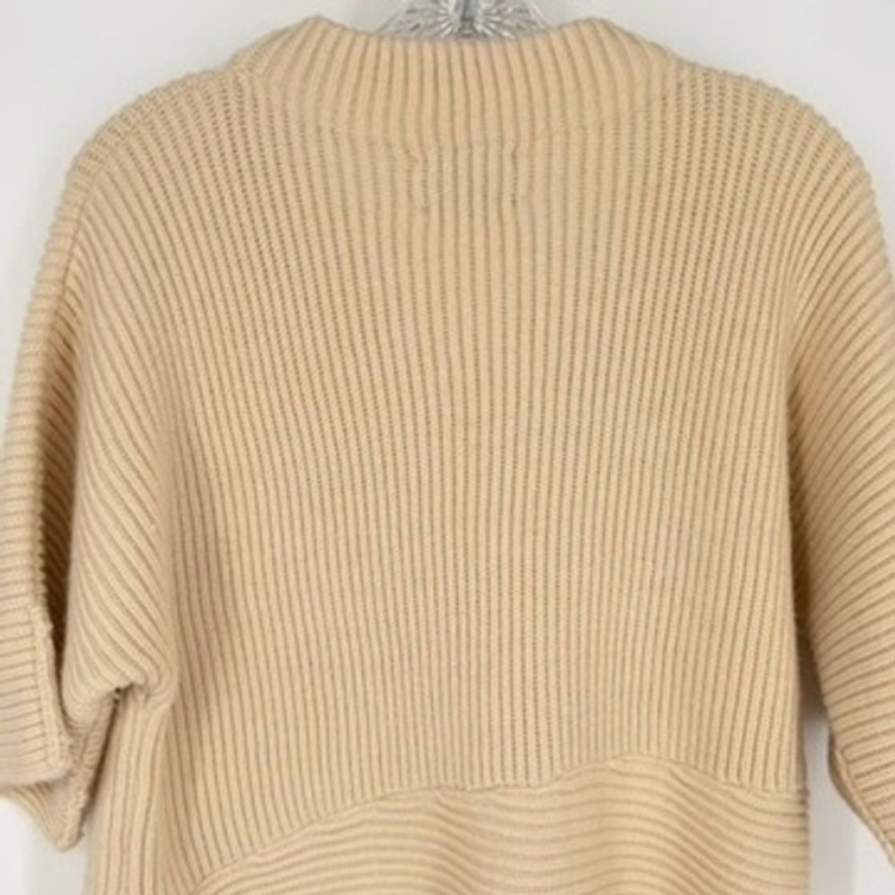 AYR Ribbed Asymmetrical Sweater Cream Wool Alpaca Mixed Mock Neck Short Sleeve M - Picture 8 of 13